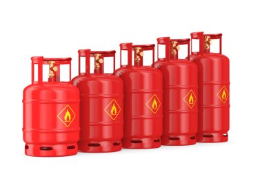 Beyaz arka planda sıra gaz tüpleri. İzole edilmiş üç boyutlu illüstrasyon
