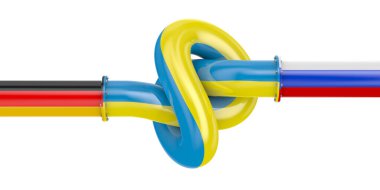 Rusya ve Almanya arasındaki boru hattı beyaz arka planda. İzole edilmiş üç boyutlu illüstrasyon