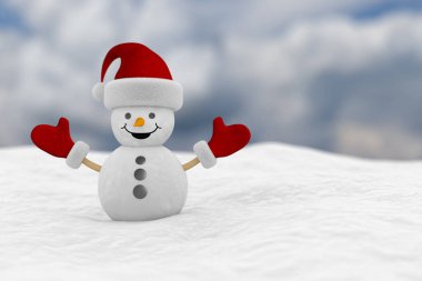 Kardan adam kar yığınına dönüştü. 3B illüstrasyon