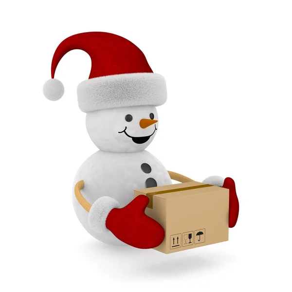 雪人的货箱白色的背景 孤立的3D插图 — 图库照片