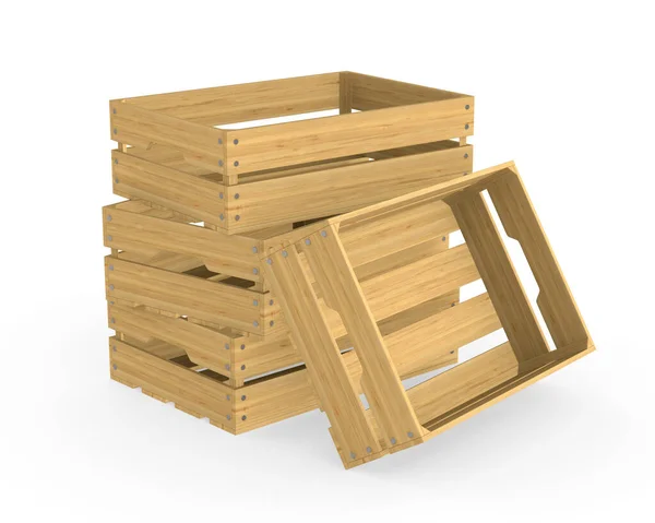Empty Wooden Crates White Background Isolated Illustration — Stock Photo, Image