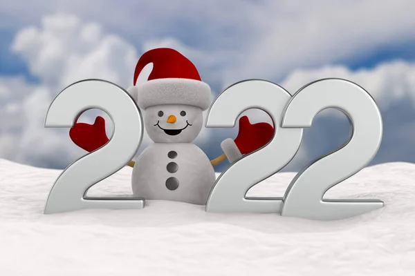 2022 Ano Novo Boneco Neve Entra Snowdrift Ilustração — Fotografia de Stock