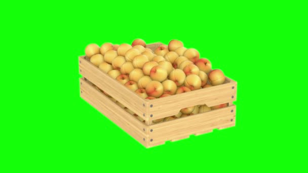 带有绿色背景桃子的木箱 孤立的3D渲染 — 图库视频影像