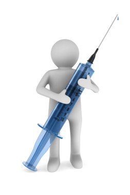 Beyaz arka planda tıbbi şırıngası olan bir doktor. İzole edilmiş üç boyutlu illüstrasyon
