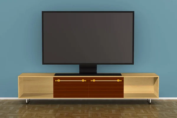テレビはリビングルームに立っています 3Dイラスト — ストック写真