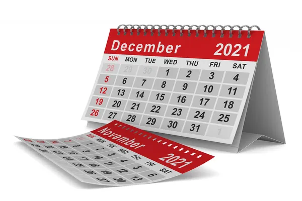 2021 Έτος Ημερολόγιο Δεκεμβρίου Μεμονωμένη Τρισδιάστατη Απεικόνιση — Φωτογραφία Αρχείου