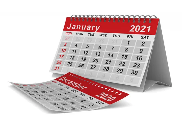 2021 Yılı Ocak Ayı Takvimi Zole Edilmiş Boyutlu Illüstrasyon — Stok fotoğraf