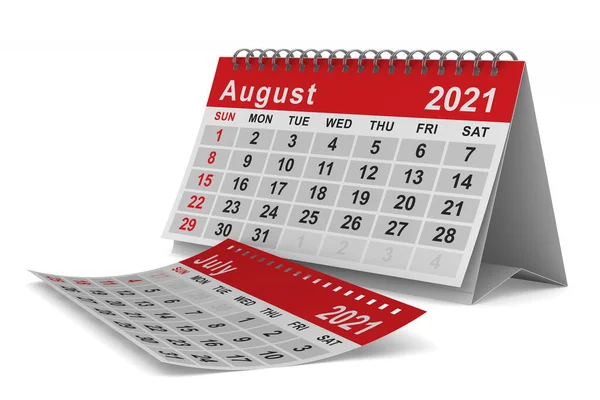 2021 Años Calendario Para Agosto Ilustración Aislada —  Fotos de Stock