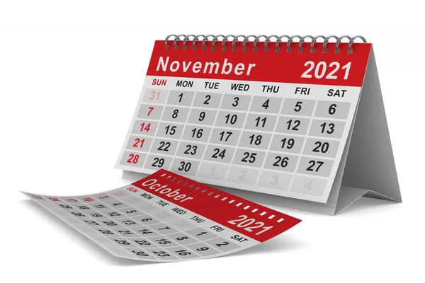2021 Jaar Kalender Voor November Geïsoleerde Illustratie — Stockfoto