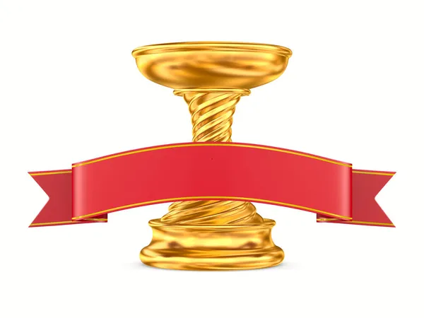 金杯和白色背景的红丝带 孤立的3D示例 — 图库照片