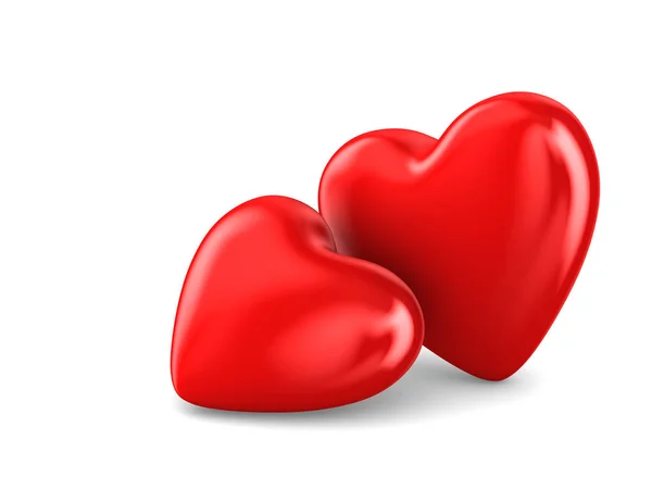 Δύο Καρδιές Λευκό Φόντο Μεμονωμένη Τρισδιάστατη Απεικόνιση — Φωτογραφία Αρχείου