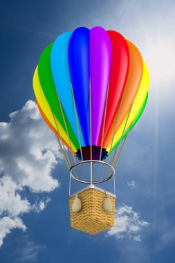 Gökyüzü arka planında hava balonu. 3B illüstrasyon