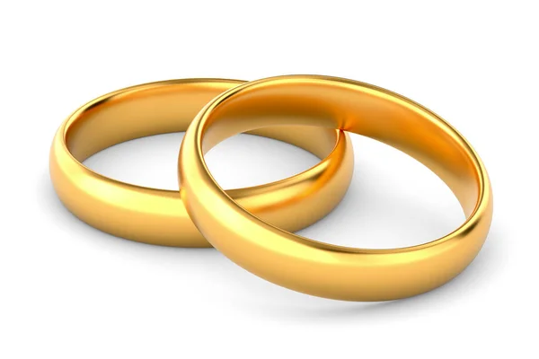 Dva Zlaté Snubní Prsteny Bílém Pozadí Izolovaná Ilustrace — Stock fotografie