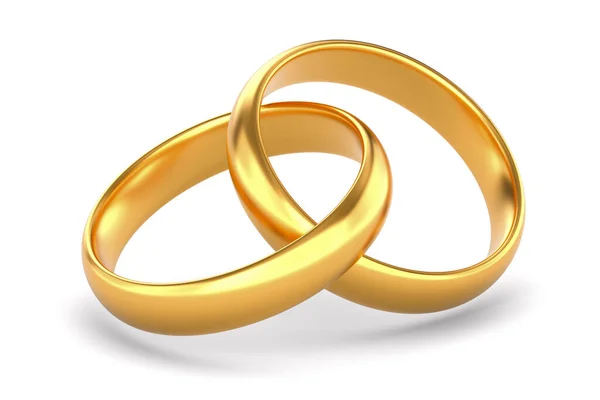 Duas Alianças Casamento Douradas Fundo Branco Isolado Ilustração — Fotografia de Stock