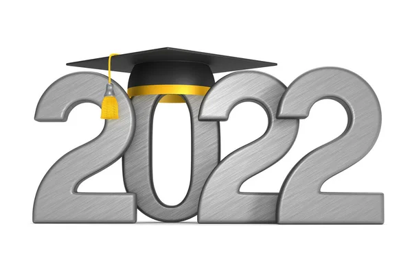 2022 Yıl Beyaz Arka Planda Mezuniyet Şapkası Zole Edilmiş Boyutlu — Stok fotoğraf