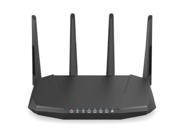 Beyaz arka planda kablosuz internet yönlendirici. İzole edilmiş üç boyutlu illüstrasyon