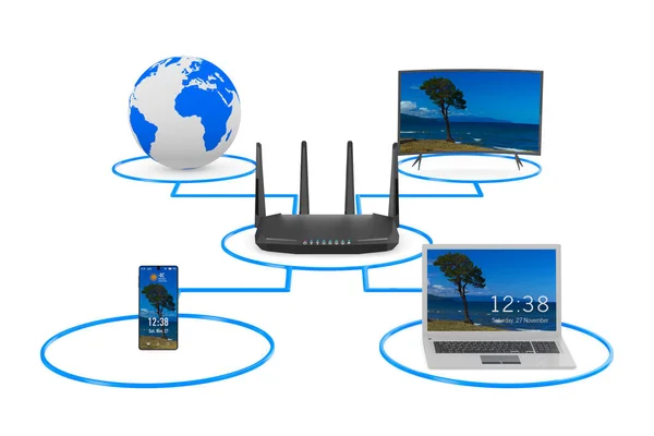 Home Netwerk Systeem Witte Achtergrond Geïsoleerde Illustratie — Stockfoto