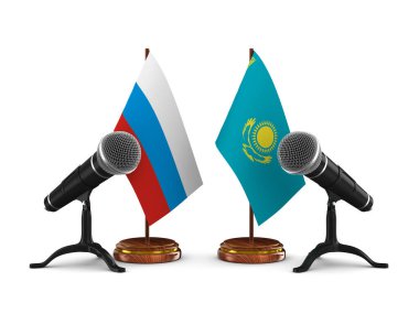 Beyaz arka planda Kazakistan ve Rusya arasındaki ilişki. İzole edilmiş üç boyutlu illüstrasyon