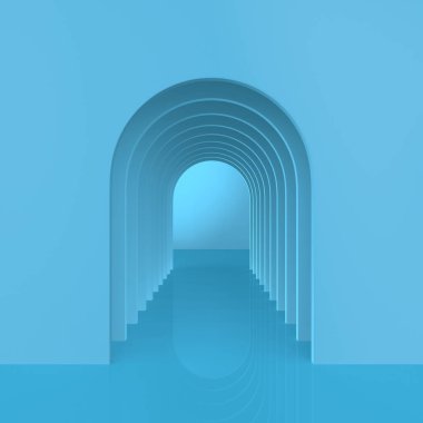 Kemerlerden mimari koridor. 3B illüstrasyon