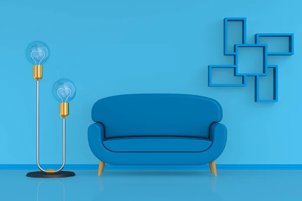 Floor Lamp Sofa Blue Room Illustration — Zdjęcie stockowe