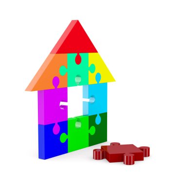 Beyaz arka plandaki bulmacalardan bir ev. İzole edilmiş 3d illüstrasyon