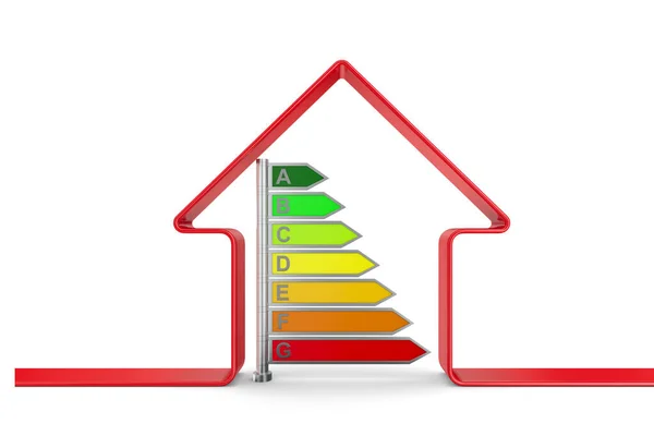 Energibesparing Rött Hus Vit Bakgrund Isolerad Illustration — Stockfoto