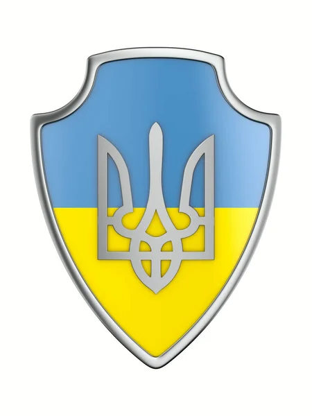 Scudo Con Bandiera Ucraina Sfondo Bianco Illustrazione Isolata — Foto Stock