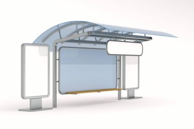 Beyaz arka planda otobüs durağı. İzole edilmiş üç boyutlu illüstrasyon