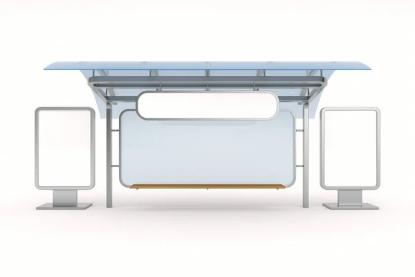白色背景下的巴士站 孤立的3D插图 — 图库照片