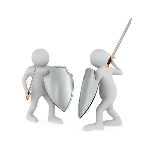 Two Knights Sword Shield White Background Isolated Illustration — Stock Photo, Image