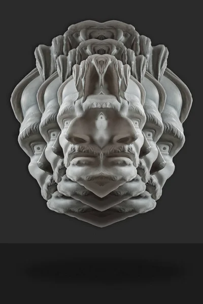 Colagem com escultura de gesso antigo do rosto humano em um estilo pop art.  Imagem de