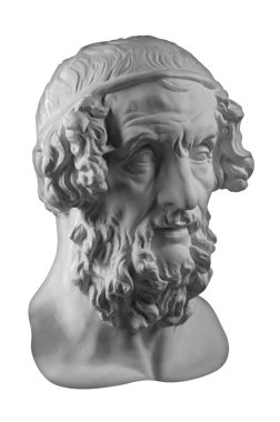 Eski heykelin beyaz alçıtaşı kopyası Homer sanatçılar için. İnsan yüzünün alçıdan yapılmış antik heykeli. Antik Yunan şair ve filozof Homer, İlyada ve Odesa şiirlerinin efsanevi yazarıdır..