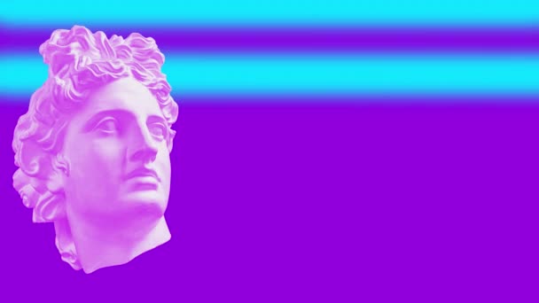 Vaporwave stil rosa antika mänskliga byst på blå bakgrund. En uråldrig staty man. Stoppa rörelse animation. Apollo gud skulptur. Video 4K. Statyett ansikte. GIF loopas. Funktionell samtidskonst. — Stockvideo