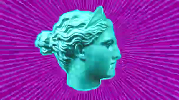 Σύγχρονη τέχνη stop motion. Μοντέρνο δημιουργικό concept video 4K με αρχαία κεφαλή αγάλματος. GIF animation με αντικέ γλυπτό ανθρώπινου προσώπου σε σουρεαλιστικό ύφος. Φανταχτερό πολύχρωμο σχέδιο. Πρότυπο ποπ τέχνης. — Αρχείο Βίντεο