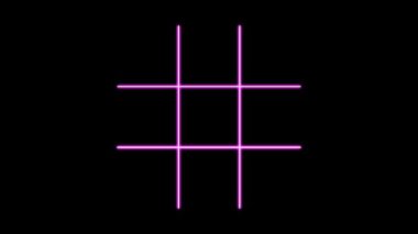 Parlayan neon hattı Tic tac toe X-O oyun ikonu bir siyah üzerinde izole. Çapraz çizgi film simülasyonu ve sıfır element döngüsü. 4K Video Durdurma Hareketi. Floresan punk stili. Renkli ışıltılı tasarım.