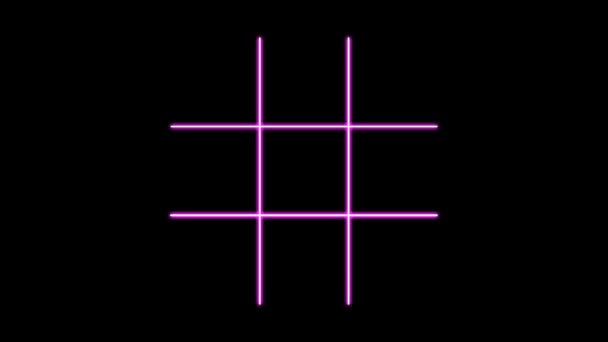 Glowing neon line Tic tac toe X-O game icon isolated on a black. Looping simulation cartoon of cross and zero elements. 4K Video stop motion animation. Fluorescent punk style. Color luminous design. — Stock Video
