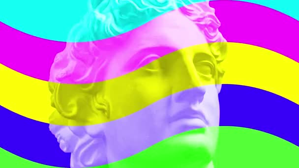 Concetto creativo moderno video 4K con antica testa di statua. GIF animazione con scultura antica del volto umano in stile di gioco. Arte contemporanea con Apollo dio. Funky design insolito. Modello pop art. — Video Stock