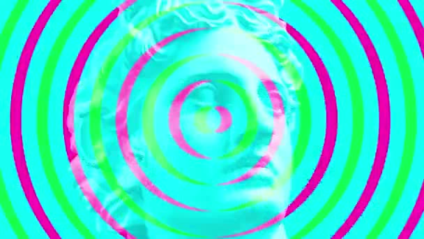 Concetto creativo moderno video 4K con antica testa di statua. Animazione GIF con scultura antica del volto umano in stile glitch. Arte contemporanea stop motion. Funky design insolito. Modello pop art. — Video Stock