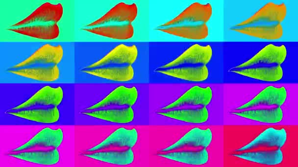 Moderne Creatieve Concept Video Hedendaagse Kunst Achtergrond Met Gekleurde Lippen — Stockvideo