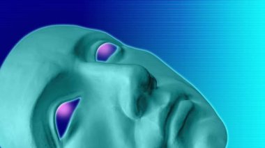 Modern yaratıcı konsept video 4K antik heykel kafası ve gözlerinden gelen ışınlar. GIF animasyonu, gerçeküstü bir şekilde insan yüzünün antik bir heykeli. Çağdaş stop sinema sanatı. Tuhaf alışılmadık tasarım.