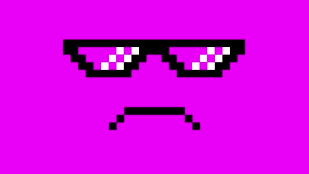 Szklanki Pikselowe Meme Bandytów Uśmiech Okularach Współczesna Sztuka Komputerowego Stylu — Wideo stockowe