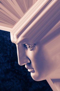 Popüler sanat tarzında insan yüzünün antik heykelinin kolajı. Antik heykel kafasıyla modern yaratıcı konsept imajı. Zine kültürü. Sıra dışı bir tasarım. Çağdaş sanat posteri. Funky punk minimalizmi.