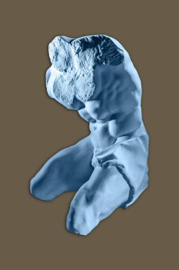 Isolated color replica of a famous ancient Greek fragmentary marble sculpture of a male nude. Gypsum copy of Belvedere Torso statue for artists. Template design for art, dj, fashion, poster, zine. clipart