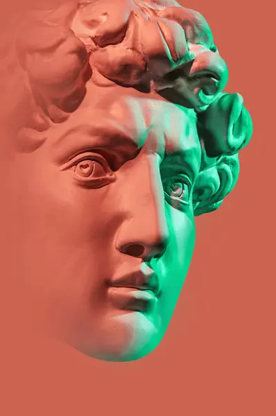 Sculptura Antică Statuii Capului David Culori Strălucitoare Neon Colaj Concept Imagini stoc fără drepturi de autor