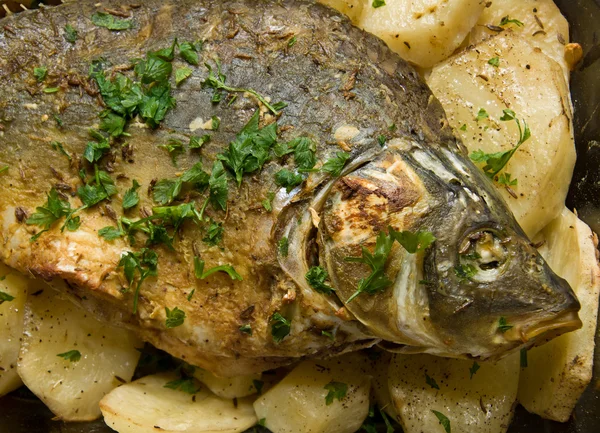 Baked fish and potatoes — Stock Photo, Image