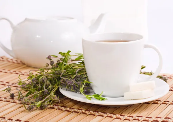 Šálek bylinného čaje a konvice — Stock fotografie