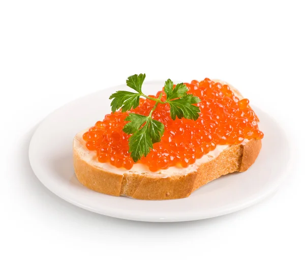 Pan con caviar rojo y perejil — Foto de Stock