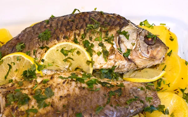Печеная рыба и картофель — стоковое фото