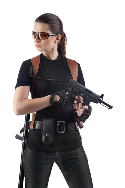 Officer woman with gun — Stock Photo, Image