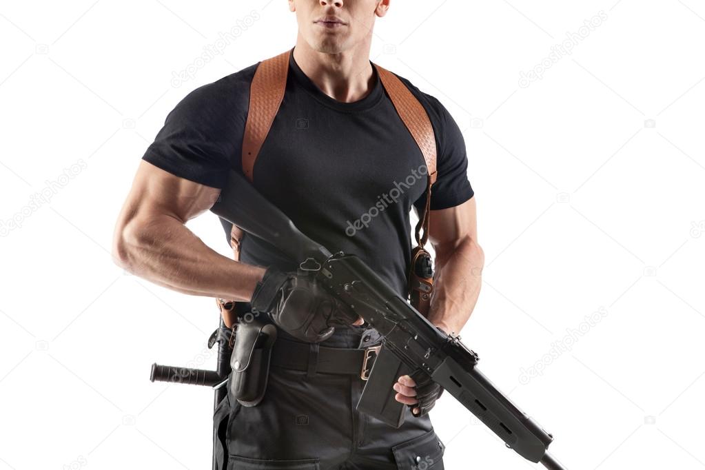 Police officer with gun